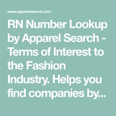 RN Number Lookup by Apparel Search .